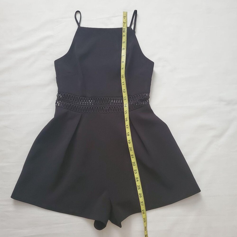 Keepsake‎ Women's High Neck Eyelet Lace Cut-Out Waist Black Short Romper Size XS - Picture 15 of 16